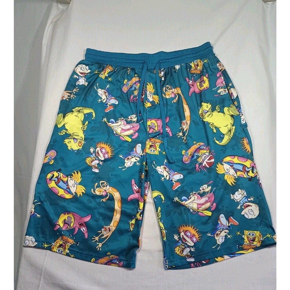 Men's Teal Green Rugrats Nickelodeon Drawstring Shorts 30" Waist